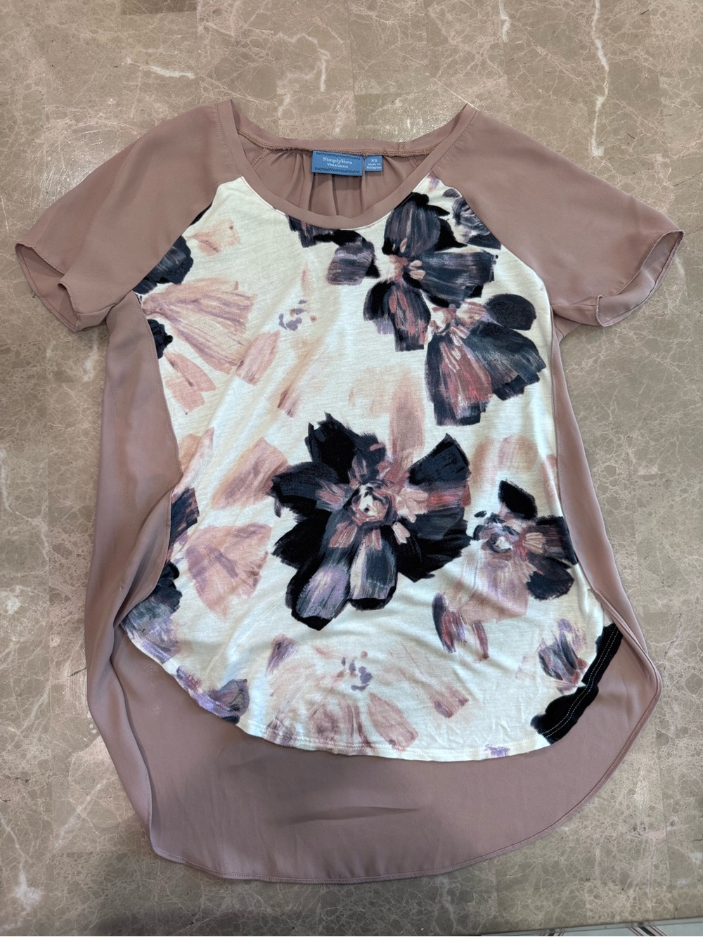 Simply Vera Vera Wang Floral Blouse XS Mauve Pink Abstract Watercolor High-Low
